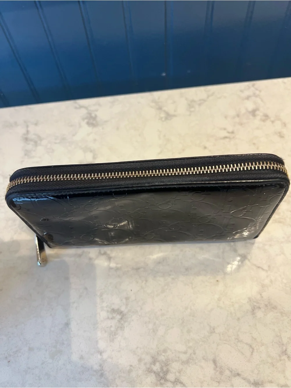 Christian Dior Black Patent Leather Trotter Zip Wallet